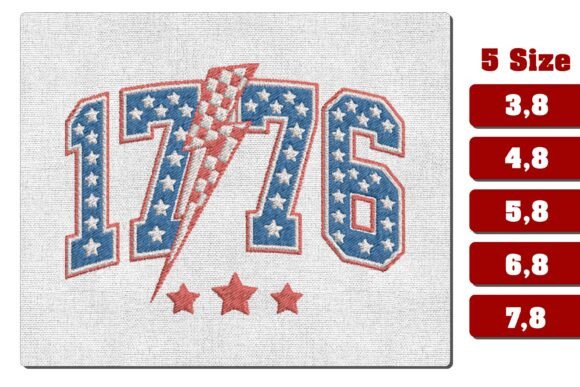 1776 Lightning Bolt Patriotic Embroidery