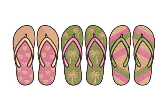 Cute Summer Flip Flops Embroidery Design